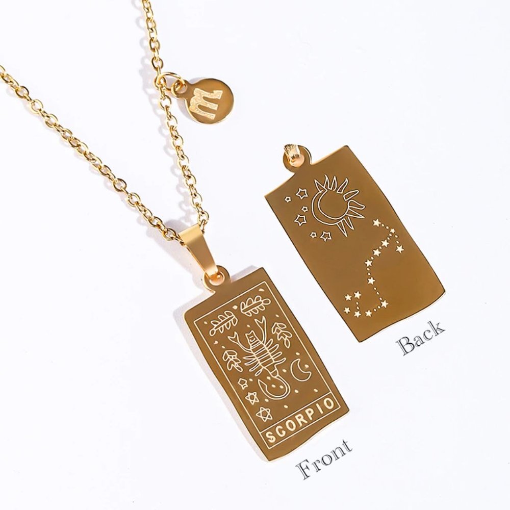 Scorpio Zodiac Pendant Necklace PVD 18K Gold Plated Stainless Steel Astr… - Picture 2 of 8